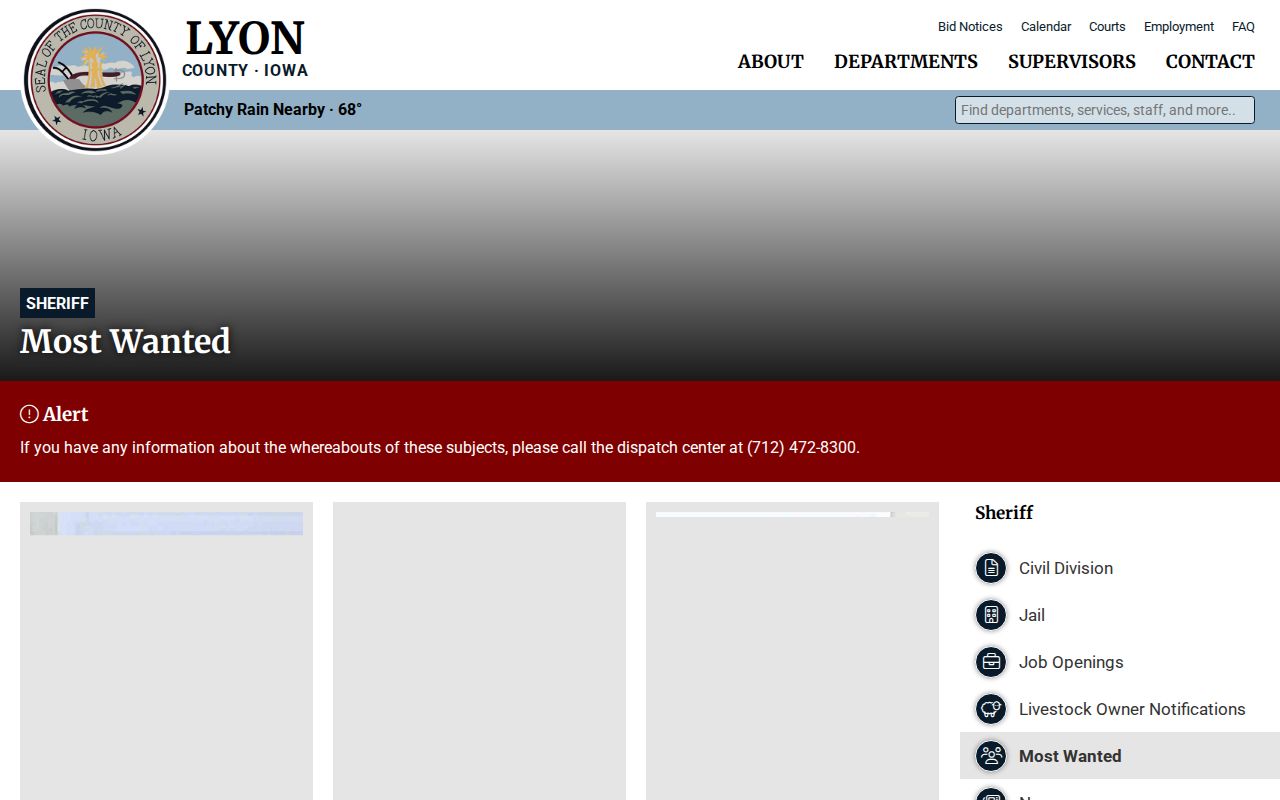 Lyon County Sheriff official Most Wanted webpage