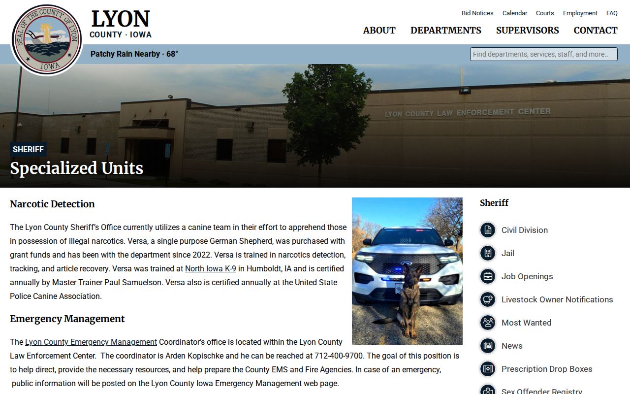 Lyon County Sheriff official IowaVINE custody notification reference