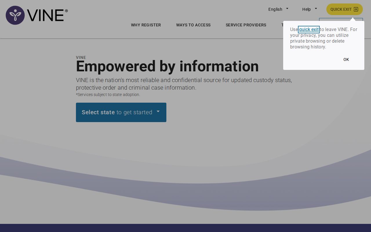VINELink search interface for Lyon County arrest custody status
