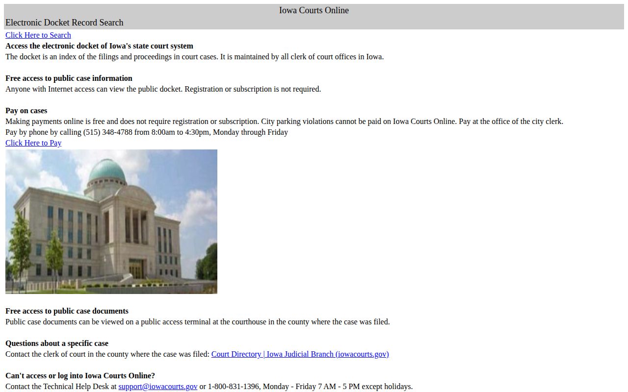 Iowa Courts Online public case search screen