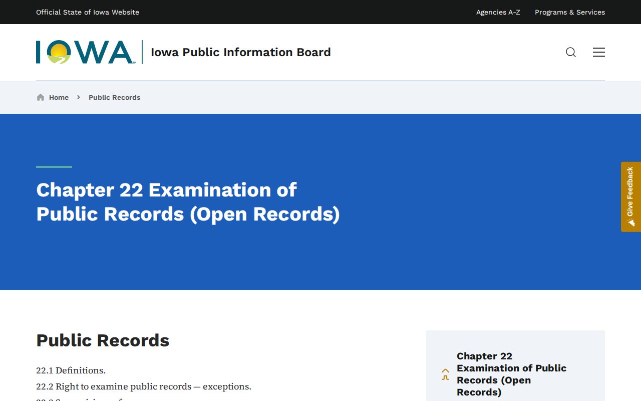 Iowa Public Information Board guide to Chapter 22 public records access